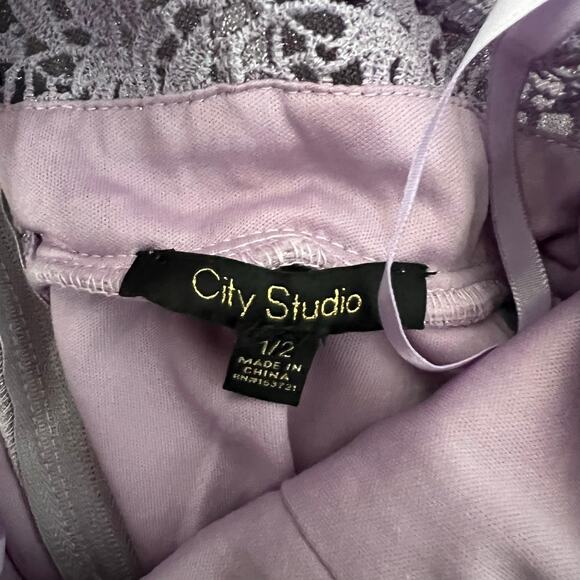 City Studio Lilac Glitter Gown Size 1/2 Lace Back Prom Dress w/ Pockets 59" Long - Picture 8 of 8